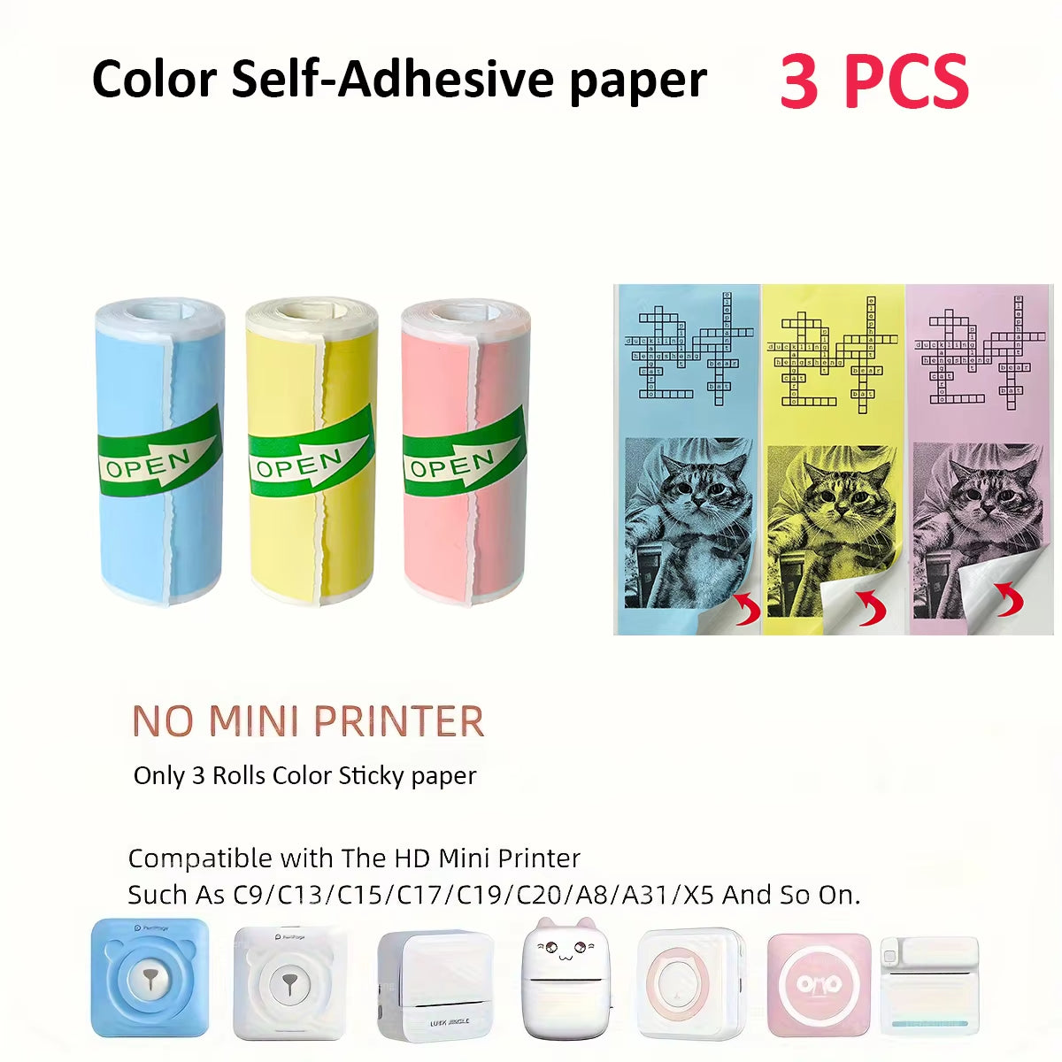 Instant Thermal Pocket Printer with 57Mm Thermal Paper Wireless BT 200Dpi Label Photo Memo Wrong Question Tags Study Notes Memos