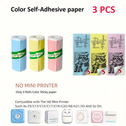 Instant Thermal Pocket Printer with 57Mm Thermal Paper Wireless BT 200Dpi Label Photo Memo Wrong Question Tags Study Notes Memos